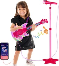 Guitar And Microphone Play Set For Girls,Karaoke Machine With, Red - $39.99