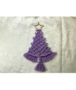 Holiday Christmas Tree Ornament Handmade Macrame Purple Tree With Wooden... - $14.03 CAD
