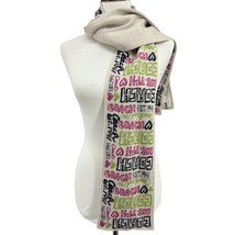 Coach Knit Scarf wool blend shawl allover logo print neon green pink  - £20.08 GBP