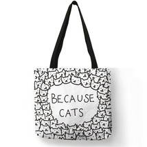 Cute  Cat Print Tote Bag For Women Customized Linen Handbag Folding Reusable Sho - £13.61 GBP