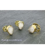 Crystal Gemstone Druzy Ring / Raw White Crystal Agate Stone / Statement ... - $30.00