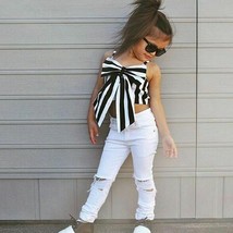 2pcs Kids Baby Girls Outfit Butterfly Tops+White Pants Fashion Summer Clothes - £16.88 GBP