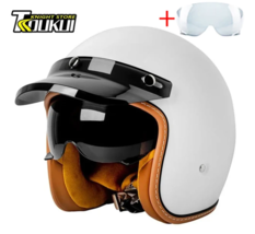 Helmet Motorcycle 3/4 Open Face Helmet White  Retro Helmet DOT Certifica... - £77.66 GBP