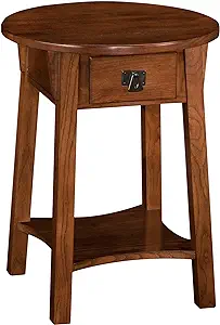 9056-Rs Mission Round End Drawer, Made With Solid Wood, Side Table For L... - $234.99