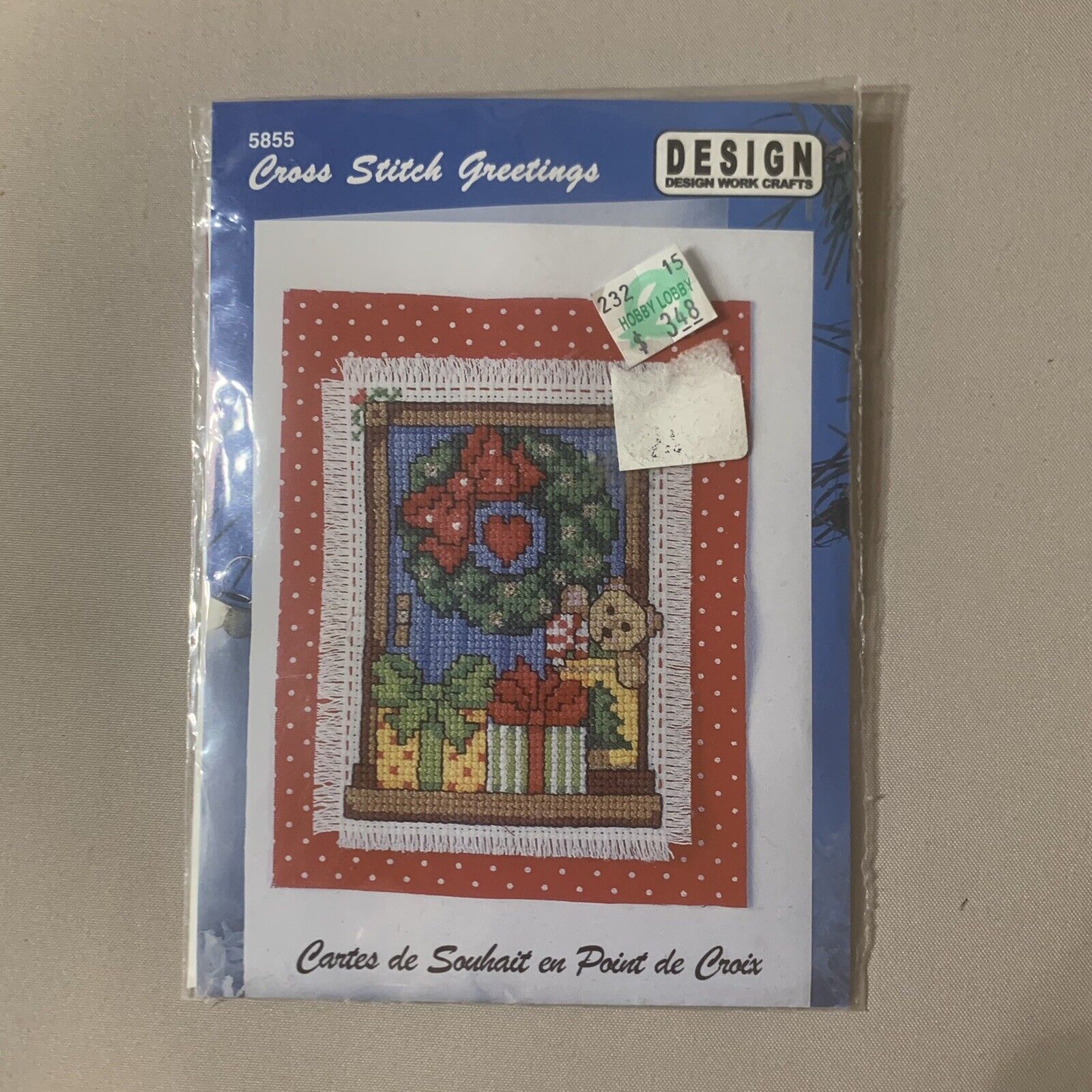 Cross Stitch Greetings 5855 by Design Works Teddy Bear Presents Wreath - $6.79