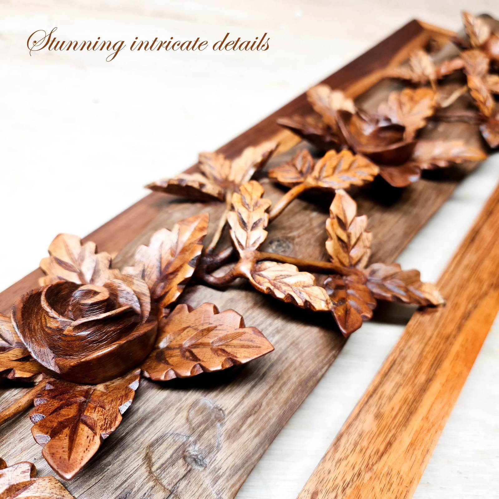 Hand Carved Wooden Wall Art - Long Decorative Driftwood Sculpture Forever Love V Item image 5