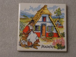 Madeira Ceramic Porcelain Coaster Tile Trivet Vtg 4.25&quot; - £11.72 GBP