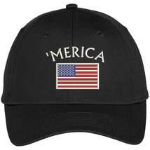 Trendy Apparel Shop Merica with American Flag Embroidered Baseball Cap - Black - £15.97 GBP