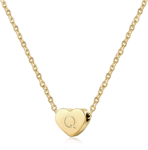 Gold Q Initial Heart Necklace for Girls-Handmade Dainty Personalized A-Z Letter - £6.78 GBP