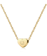Gold Q Initial Heart Necklace for Girls-Handmade Dainty Personalized A-Z... - £6.82 GBP