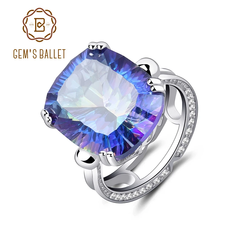 18.42Ct Natural Rainbow Fire Mystic Topaz Ring Cocktail For Women 925 Sterling S - £58.58 GBP