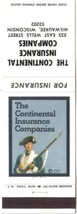 Milwaukee Wisconsin Matchbook Cover Continental Insurance Companies - $1.99