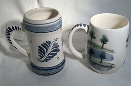 Pair of Delft Holland USA Handpainted Mugs Marked DVK M100 Windmill Floral - $19.75