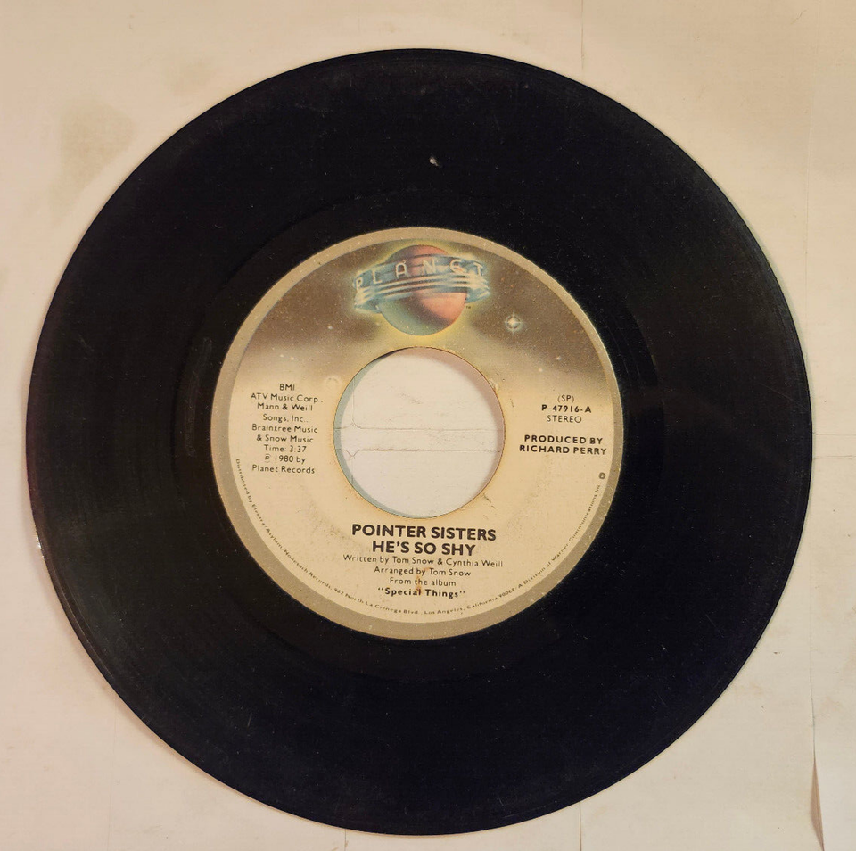 Pointer Sisters He&#39;s So Shy 7&quot; Vinyl Record 1980 Planet P-47916 DUSTIES - $0.98