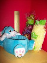 Toy Holiday Easter Basket Kit Leopard Egg Treat Container Blue Bunny Plush Tote - £11.24 GBP