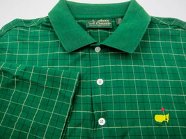  Amen Corner Augusta Masters Green With Windowpane Cotton Golf Polo Shirt L - £35.40 GBP