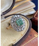Antique 18K Gold &amp; Silver Ring | 2ct Emerald | 30 Rose Cut Diamonds | Ha... - $2,037.44 CAD