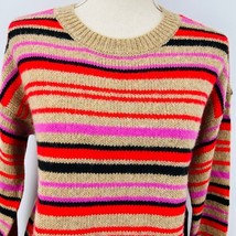 Lucky Brand Small P Sweater Pink Beige Striped Knit Pullover Long Sleeve... - £36.05 GBP