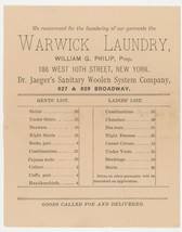 Warwick Laundry William Philip New York advertising price list Jaeger’s ... - $14.00