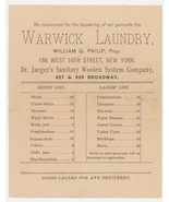 Warwick Laundry William Philip New York advertising price list Jaeger’s ... - $18.99 CAD