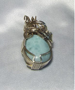Wp34 .925 argentium sterling silver wire wrap pendant with larimar - £113.55 GBP