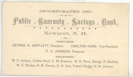 Public Guaranty Savings bank Newport NH advertising business trade card 1887 - £11.09 GBP