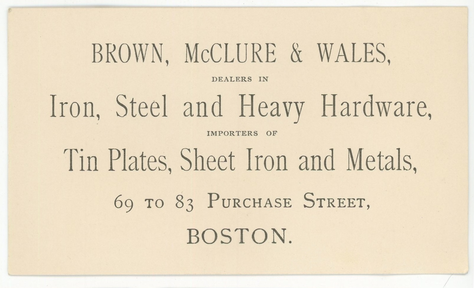 Brown McClure Wales Boston advertising business trade card iron hardware... - $14.00