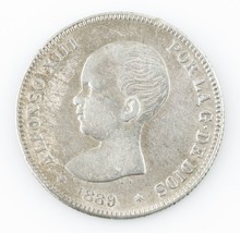 1889 spain 2 pesetas Silver Very Fine Detail Alfonso XIII KM#692 - £108.28 GBP