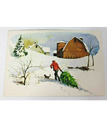 Vintage Christmas Postcard Post Card Boy Dog Barn Farm Farmhouse Frameab... - $14.89