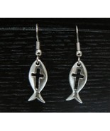 Pewter Fish w/ Cross Earrings - SP - $4.99