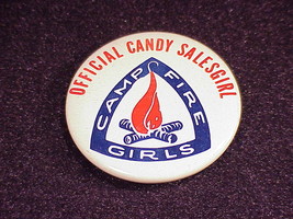 Vintage Camp Fire Girls Official Candy Salesgirl Pinback Button - $4.95