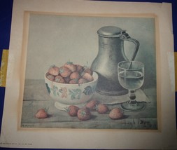 Vintage Still Portrait Of Fruit &amp; Drink 1959 Lithograph - £2.38 GBP