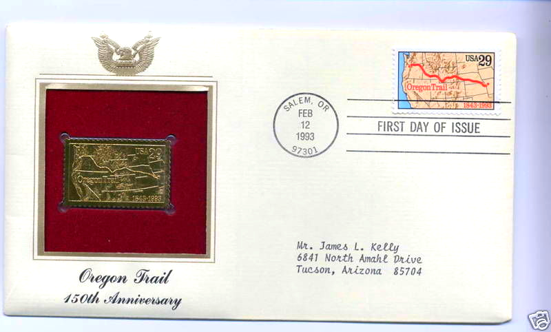 Home Treasure Stamp Cover USA United States Oregon Trail 150th Anniversary Gold - $18.99