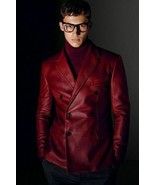 Blazer uomo in pelle elegante marrone vera pelle di agnello fatto a mano... - $237.50 CAD+