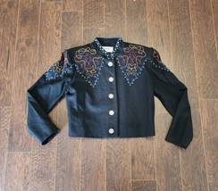 Vintage BMW Designs Fort Worth Texas Embroidered Black Wool Westetn Jacket L - £44.63 GBP