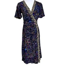 Anthropologie Maeve Morgan Faux Wrap Dress Dark Floral Leopard Animal Print Sz 4 - $43.56