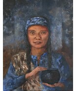 L Cahill Pottery Girl Portrait Acrylic Painting Native American Indian C... - $444.50 CAD