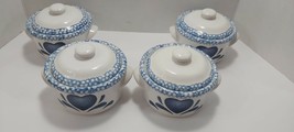 Corelle Blue Sponge Heart Personal Mini 4 inch Caserol Dishes With Lids Set Of 4 - £22.76 GBP