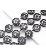 Natural Black White Moon Star Tibetan Agate - 30mm Smooth Coin Beads - S... - $15.00