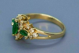 3Ct Marquise Cut Lab-Created Emerald Women Engagement Ring 14k YellowGold Plated - £109.26 GBP