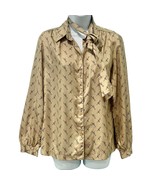 Vintage 80s Yellow Gold Satin Western Horse Reins Button Down Blouse siz... - $25.30