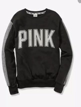 Victoria’s Secret PINK Black Campus Crew Sweatshirt Sparkle XS Oversized - $18.97 CAD