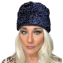 60s VTG Crocheted Cellophane Straw Hat Toque Pillbox Navy Blue Italy O/S... - $52.57
