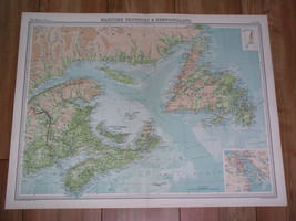 1922 Map Of Newfoundland Quebec New Brunswick Nova Scotia Halifax Canada - £25.28 GBP