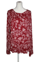 Knox Rose Women&#39;s Top Size Large Long Shirt Top Floral Burgundy Peasant Boho - £10.56 GBP