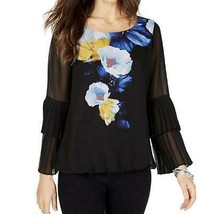 Women&#39;s Summer party Dinner day Floral Black Chiffon Blouse top tunic pl... - $59.99