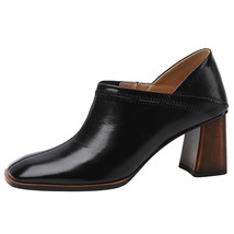 Fashion Women Full Genuine Leather Pumps Thick Heels Round Toe Two Ways To Dress - £99.14 GBP