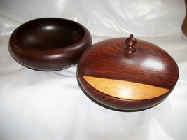 Home Treasure 2-Toned Wooden Bowls 3 Piece Dish Set Lid Wood Dishes Tableware - £18.97 GBP