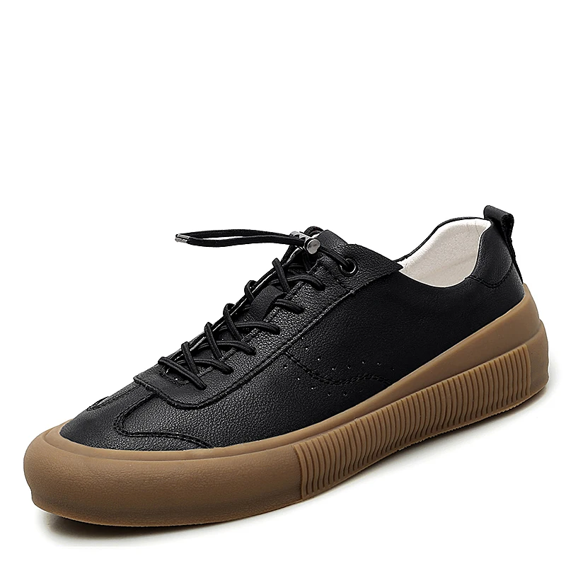  men black white sneakers soft genuine leather men shoes lace up casual flats shoes all thumb200