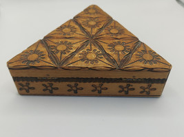 Small Daisy Etched Wooden Triangular Box - $37.46